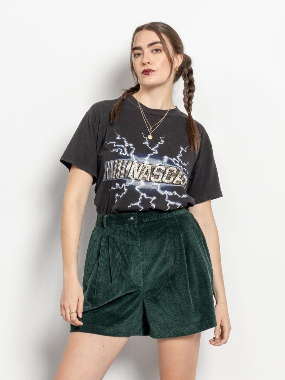 VINTAGE CORDUROY SHORTS Pleated Green 90's / 30 to 32 Waist